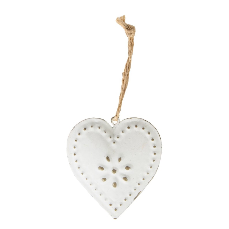 Heart Metal Decorations Distressed Paint Finish White Painted Christmas Decorations Hanging Star Glitter Hearts