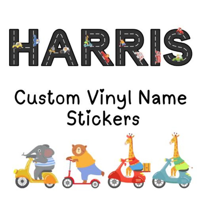 Personalised Name Vinyl Wall Stickers Transport Theme, Road Design