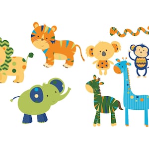 Adesivi con animali della giungla blu, adesivi in vinile con animali del safari, tigre, zebra, scimmia, serpente, giraffa, adesivi per bambini