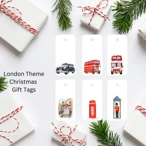 Kerstcadeaukaartjes thema Londen, kerstkaartjes Londen in de winter, London Bus met sneeuw kerstcadeaukaartje, set 6 kerstcadeaukaartjes