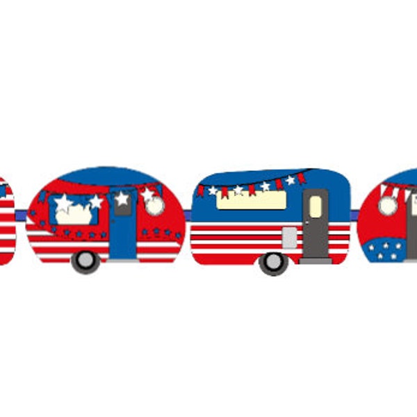 Happy Camper, 4 juillet, American Stars and Stripes Caravan, 4 juillet Thème Bunting Decorative Party Garland, 4 fourgonnettes individuelles