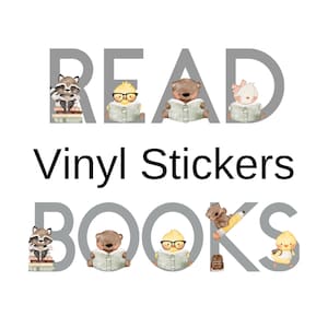 Books Vinyl Sticker, Read Vinyl Sticker, Animals Reading Books Stickers, Kids Room Stickers, Bookcase Sticker, Individually Cut Out Stickers