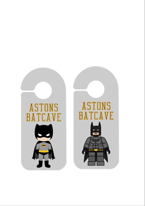 Batman Style Childrens Batcave Bedroom Door Hanger Personalised Child S Name Lego Batman Bat Boy Designs Grey Background Double Sided
