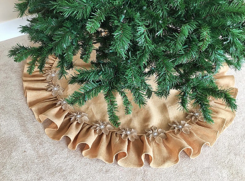 Rustic Burlap Tree Skirt With 3D Burlap Poinsettia Flowers and Etsy