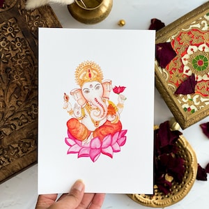Vibrant Ganesh watercolour illustration| Colourful handpainted Hindu Ganeshji print| New home wall art print| Diwali decoration gift