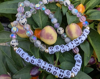 OBSTINATE HEADSTRONG GIRL | feminist beaded word bracelet, pride and prejudice, Jane Austen