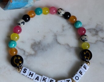 SHAKE IT OFF Beaded Bracelet: Gold Filled, Happy Face, Swiftie Style