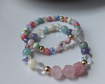 LUCKY CHARMS | gemstone beaded bracelet set, boho style, pastel