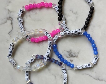MY body MY choice | beaded stretch bracelet, feminist, womens right, pro-roe, reproductive rights, pro-choice