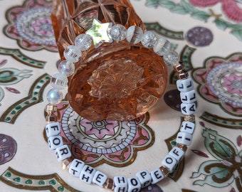 Taylor Swift Inspired Beaded Bracelet: Iridescent Glass, Rose Gold Accents
