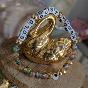 GOLD DUST WOMAN | beaded word bracelet, fleetwood mac, stevie nicks, mantra boho style