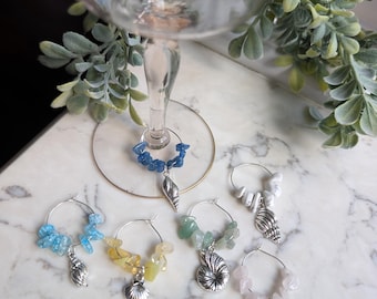 Beach Vibes Gemstone Wine Charms - Set of 6
