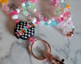 Teacher Lanyard: Beaded ID Badge Holder, Rose Gold Accents