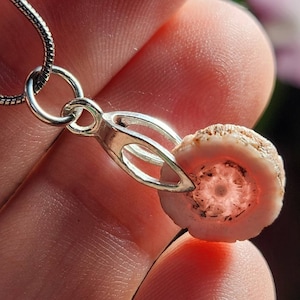 Rhodochrosite Sterling Silver Pendant: Stalactite Crystal Slice Necklace