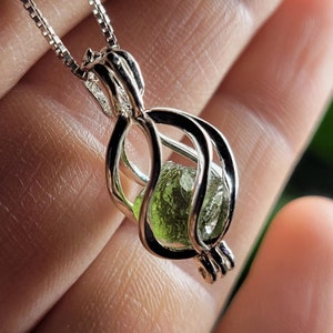 Authentic Moldavite Sterling Silver Spiral Pendant