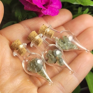 Authentic Moldavite Chips in Teardrop Glass Jar