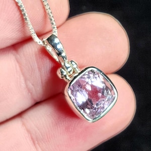 Faceted Kunzite Sterling Silver Pendant - Pink Gemstone Jewelry