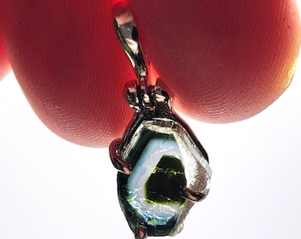 Blue Tourmaline Slice Pendant, Sterling Silver Tourmaline Crystal Necklace