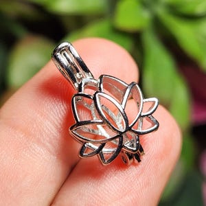 Lotus Gemstone Cage Pendant, Silver Pearl Charm Necklace: Jewelry Making Supplies