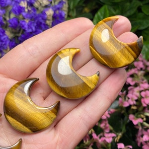 Tigers Eye Crescent Moon Carving: Polished Gemstone Talisman