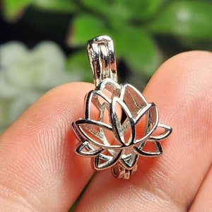 Lotus Edelstein Käfig Anhänger: Sterling Silber Perle Halskette Charm