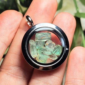 Colombian Raw Emerald Locket Pendant: Stainless Steel Gemstone Jewelry