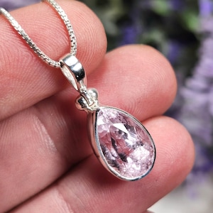 Faceted Kunzite Sterling Silver Pendant: Pale Pink Gemstone