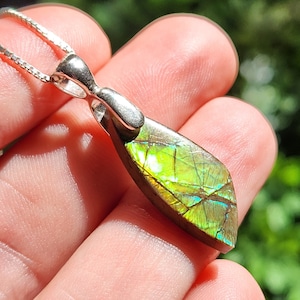 Ammolite Sterling Silver Pendant: Opalized Ammonite Fossil Jewelry