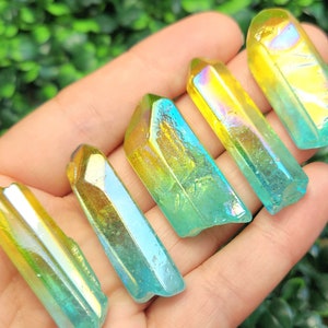 Aura Quartz Crystal - Blue & Yellow Aura Quartz - Rainbow Aura Quartz - Aura Quartz Crystals - Aura Quartz - Yellow Quartz - Blue Quartz