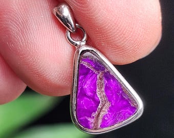 Fibrous Sugilite Pendant, Sterling Silver Sugilite Necklace