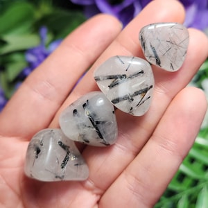 Black Tourmaline in Quartz - Tourmaline in Quartz - Black Tourmaline Quartz - Tourmalinated Quartz - Tumbled Quartz - Tourmaline Quartz