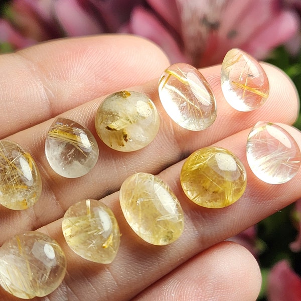 Golden Rutilated Quartz Crystal / Clear Quartz / Gold Rutile / Crystal Cabochon / Polished Quartz / Clear Quartz with Golden Rutile Stone