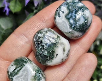 Moss Agate Crystal, Tumbled Moss Agate Stone