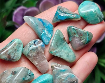 Quantum Quattro Crystal: Tumbled Shattuckite, Malachite, Dioptase