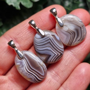 Banded Botswana Agate Pendant: Sterling Silver Cabochon Necklace