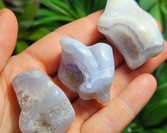 Blue Lace Agate Tumbled Stone: Polished Chalcedony Crystal