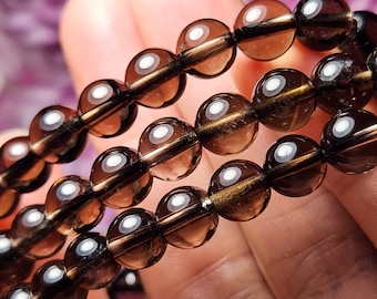 Smoky Quartz Crystal Bracelet (8mm beads), Natural Beaded Gemstone Bracelet, Polished Smoky Quartz Crystal
