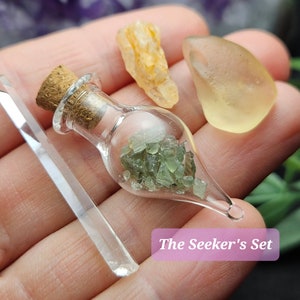 The Seeker's Set / Moldavite Specimen / Phenacite Crystal / Lemurian Seed Crystal / Libyan Desert Glass / Moldavite / Moldavite Crystal