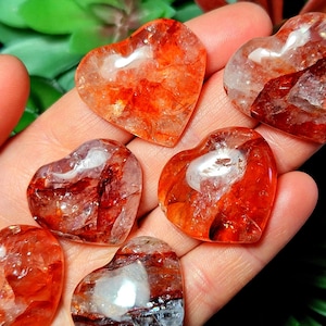 Fire Quartz Heart: Red Hematoid Crystal Carving