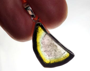 Watermelon Tourmaline Slice Pendant: Sterling Silver Green Tourmaline Jewelry