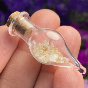Herderite Crystal Chips: Golden Raw Stone in Glass Jar