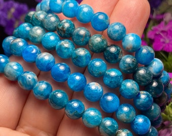 Blue Apatite Bracelet, Beaded Gemstone Bracelet (6-8mm Beads)