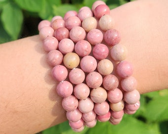 Rhodonite Bracelet - Rhodonite Beads - Rhodonite Jewelry - Crystal Bracelet - Beaded Bracelet - Rhodonite Bead Bracelet - Gemstone Bracelet
