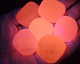 UV Reactive Pink Mangano Calcite Crystal: Tumbled Calcite Specimen