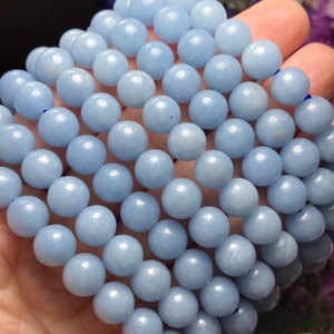 Polished Angelite Crystal Bracelet: Calming Blue Stone, 8mm Beads