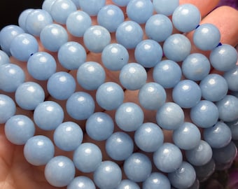 Angelite Bracelet, Beaded Crystal Bracelet (8mm Beads)