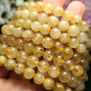 Rutilated Quartz Bracelet - Crystal Bracelet - Golden Rutile in Quartz Crystal - Polished Rutilated Quartz - Rutilated Quartz Jewelry