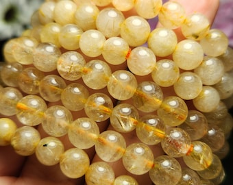 Rutilated Quartz Bracelet - Crystal Bracelet - Golden Rutile in Quartz Crystal - Polished Rutilated Quartz - Rutilated Quartz Jewelry
