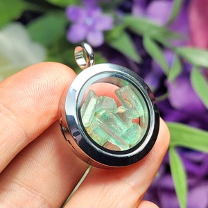 Colombian Emerald Locket Pendant: Raw Gemstone, Stainless Steel