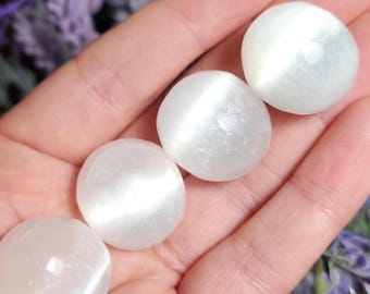 Selenite Crystal, Polished Selenite Sphere Carving, Tumbled Stone